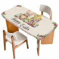 thumbnail image 1 of Easter Gnomes Table Cloths for 5 Foot Rectangle Tables, Spring Floral Colorful Eggs Leaves Beige Patio Waterproof Elastic Fitted Tablecloths, Washable Rectangular Table Cover for Camping, 1 of 8