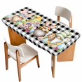 thumbnail image 1 of Easter Gnomes Table Cloths for 6 Foot Rectangle Tables, Eggs Rabbit Ears Spring Daisy Buffalo Plaid Patio Waterproof Elastic Fitted Tablecloths, Washable Rectangular Table Cover for Camping, 1 of 8