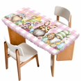 thumbnail image 1 of Easter Gnomes Table Cloths for 6 Foot Rectangle Tables, Eggs Rabbit Spring Daisy Floral Pink Checkered Patio Waterproof Elastic Fitted Tablecloths, Washable Rectangular Table Cover for Camping, 1 of 8