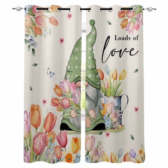 Easter Gnomes Tulip Blackout Curtains for Bedroom Living Room Darkening Curtains 63 Inches Long Flowers Spring Floral Vintage Botanical Window Curtain 2 Panels Set Window Treatment Drapes 42"x63"