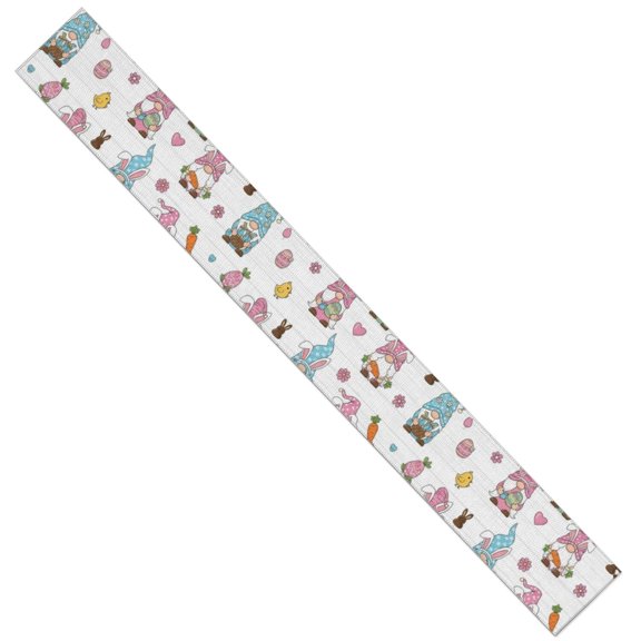 Easter and Gnomes White Pattern Table Runner,Kitchen Dining Table Decoration for Home Party Decor,13.8"x108" Heat Resistant,Wrinkle-Free,Machine Washable