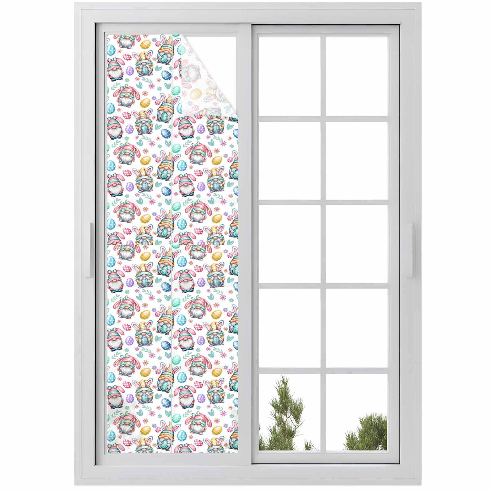 Easter Gnomes Window Privacy Film, Watercolor Easter Eggs Rabbit Ears Gnomes Frosted Glass Window Clings Static Cling UV Heat Blocking Reusable Door Sticker for Bathroom 23.6 x 78.7 Inch