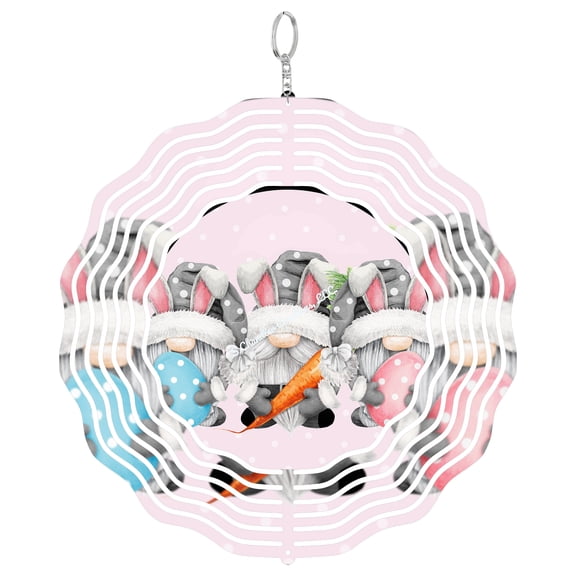 Easter Gnomies Bunny 3D Wind Spinner Spring Holiday Cute Kinetic Metal Art