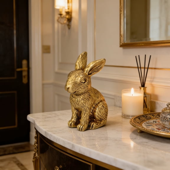 Easter Gold Bunny Figurine, Gold Bunny Home Decor Resin Rabbit Statue for Home Table Centerpieces, Golden Rabbit Statue for Living Room Mantel Decorations