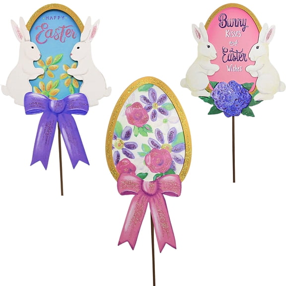 Easter Gold Framed Eggs Metal Bunnies Flowers Bows E22049