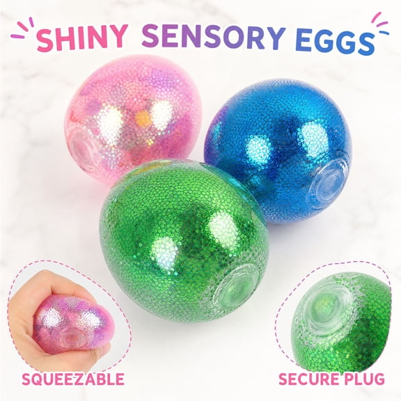 Easter Gold Glitter Bead Egg Squishy, Soft Tpr Popping Bead Egg, Random 1 Pc Transparent Egg Sensory Toy For Party Favors, Gift Bags And Spring Decor