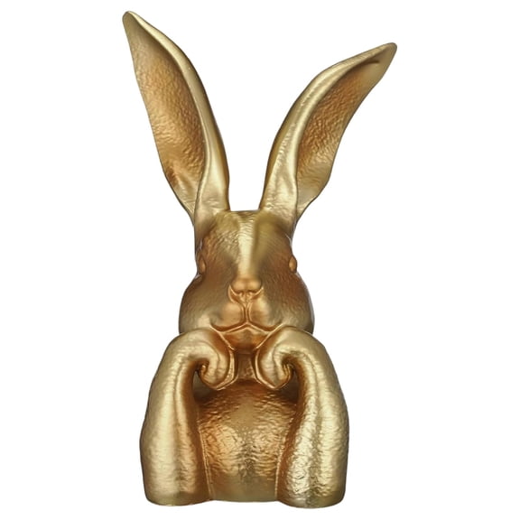 Easter Gold Resin Bunny Table Decor, Easter Thinking Bunny Figurine for Home Table Centerpieces Golden Cute Rabbit Statue for Spring Living Room Shelf Mantel Decorations