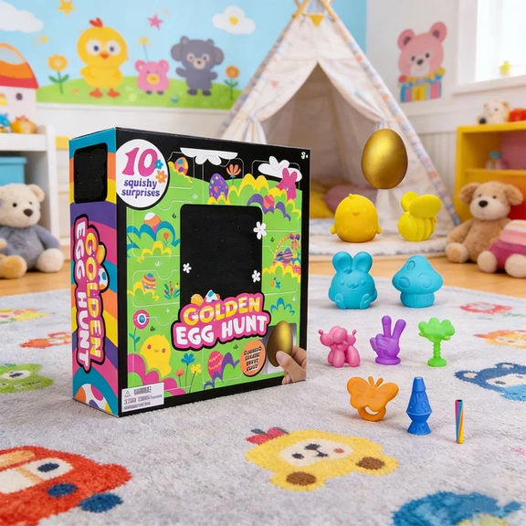 Easter Golden Egg Hunt Mystery 10-Pack Sensories Squeeze Toys Set Easter Fidget Toys- Easter Basket Stuffers with Golden Egg, Easter Egg Hunt Party Favors, Classroom Prizes and Holiday Gifts