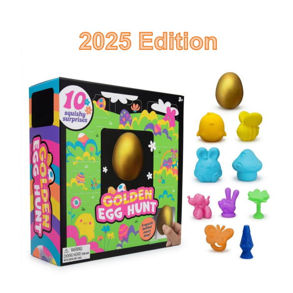 Easter Golden Egg Hunt Mystery (10 Squishy Surprises of Pack), Squishy Stress Cube-Drop Malt Sugar Balls, Fidgets Sensory Toys for Autism Classroom Prize Toys (2025 Edition)