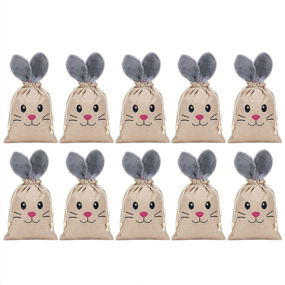 Easter Goodie Bags 10 Pack, Bunny Rabbit Drawstring Treat Pouches, Reusable Candy Gift Bags for Easter Egg Easter Egg Search Game, Party Favors, Spring Garden Tea Party, Baby Shower Decorations