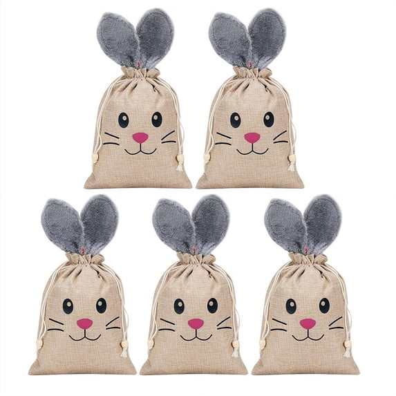 Easter Goodie Bags 5 Pack, Bunny Rabbit Drawstring Treat Pouches, Reusable Candy Gift Bags for Easter Egg Easter Egg Search Game, Party Favors, Spring Garden Tea Party, Baby Shower Decorations
