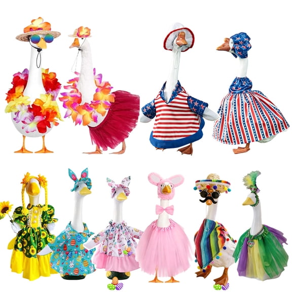 Easter Goose Outfit Garden Goose Cement Goose Easter Bunny Ear Hat & Skirt Goose Outfit Clothes for 23 High Cement for Spring Easter Holiday Outdoor Garden Yard Lawn Patio Statue Decor