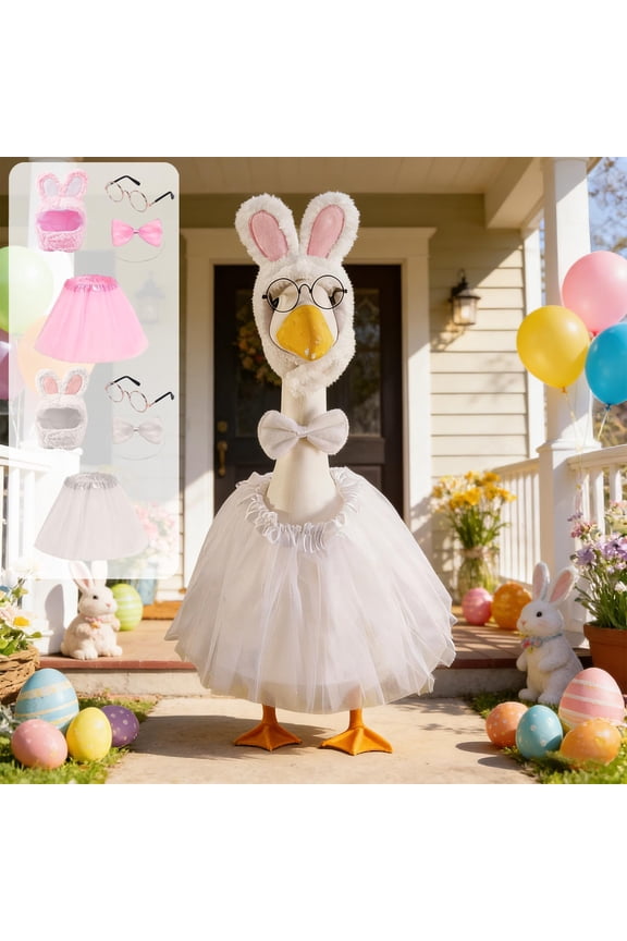 Easter Gooses Outfits for 23 Inch Patio Statues, Easter Dress and Hat Set, Spring Garden Decorations, Yard Display for Indoor Outdoor Holiday Decor, HAODEJW, Pink