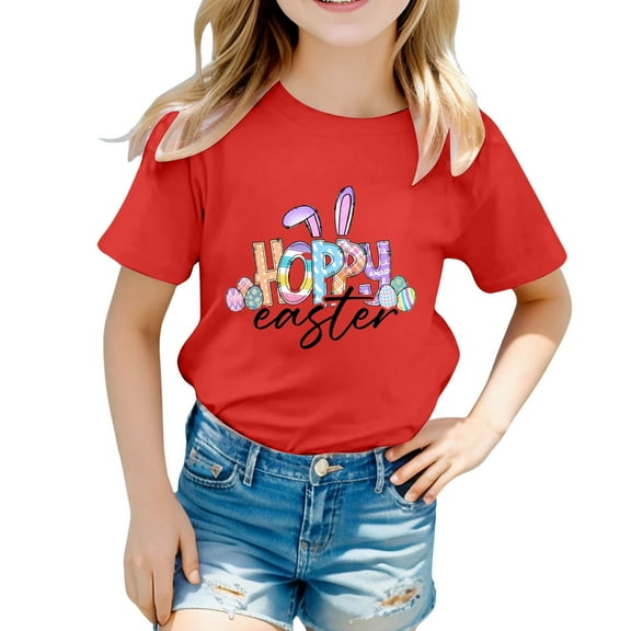 Easter Graphic Tee for Girls Cute Round Neck Short Sleeve Casual Summer T-Shirt Top Size:1-2 Years