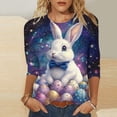 thumbnail image 1 of Easter Graphic Top for Women Vibrant Rabbit and Spring Floral Meadow Pattern Crewneck Half Sleeve Loose Fit Festive Celebration Shirt, 1 of 5