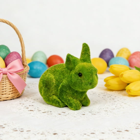 Easter Green Bunny Figurines Artificial Moss Rabbit for Home Table Decorations Spring Garden Decor