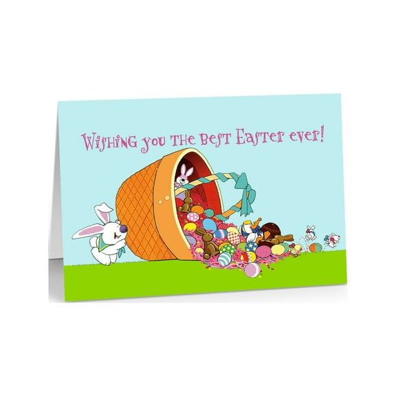 Easter Greeting Card - Easter Basket and Bunny - 12 Cute Happy Easeter Cards & E