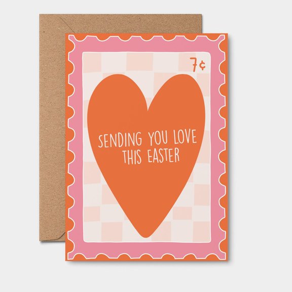 Easter Greeting Card - "Sending You Love This Easter" - Cute Orange Heart Design - Blank Inside, Includes Envelope - Perfect for Easter Wishes and Messages