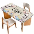 thumbnail image 1 of Easter Grey Bunny Table Cloths for 5 Foot Rectangle Tables, Spring Colorful Eggs Flower Wooden Grain Patio Waterproof Elastic Fitted Tablecloths, Washable Rectangular Table Cover for Camping, 1 of 8