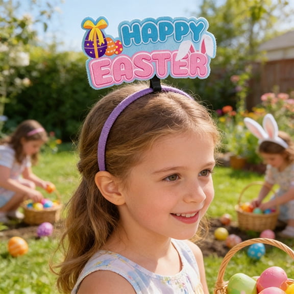 Easter Hair Accessories Bunny Ears Headband with Egg and Streamer Design Cute Rabbits Hairband for Spring Party Favors Women