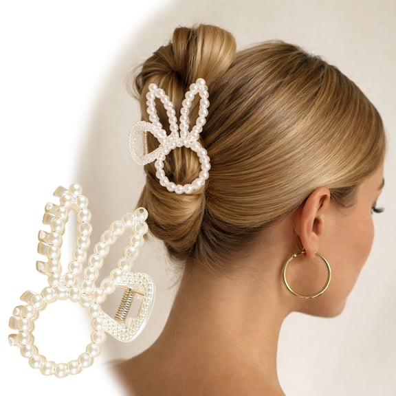 Easter Hair Clip, Cute Pearl Bunny Hair Clips for Women, Easter Hair Claw Clips Medium Hair Clips for Women, Easter Hair Accessories & Easter Accessories for Women