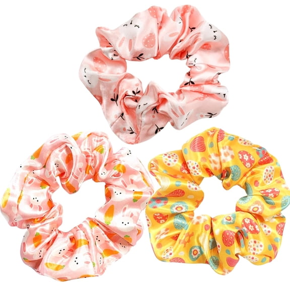 Easter Hair Ties Pink Silk Scrunchies Rabbit Elastic Hair Band Ponytail Holder for Hair Access