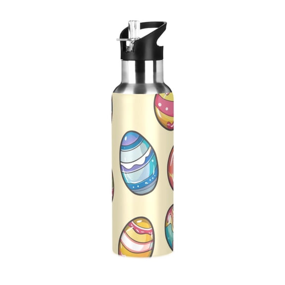 Easter Hand Painted Eggshells Sports Bottle with Straw Stainless Steel Water Jug Portable Thermal Cup Leak-proof 600ML