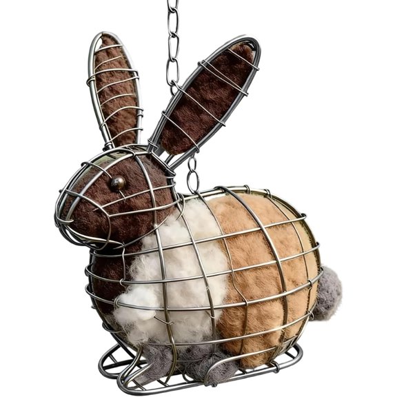 Easter Handmade Alpaca Fiber Bird Nesting, 8" Rabbit-Shape Bird Nesting Material Holder Cage, Refillable Birds Hummingbird Nesting, Easter Winter Fowl Gifts Hummingbirds Lovers Home Garden Yard