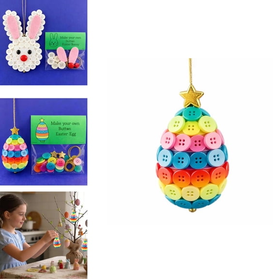 Easter Handmade DIY Button Decorations Pendant Craft Kit, Make Your Own Cute Animal Decor, Spring Holiday Activity, Easter Gift for Kids,B