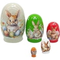 thumbnail image 1 of Easter Handmade Wooden Russian Nesting Dolls Set, Rabbit Bunny Figurines for Easter, Birthday Gifts, Spring Home Table Decorations, 5 Piece Matryoshka Animals, 1 of 6