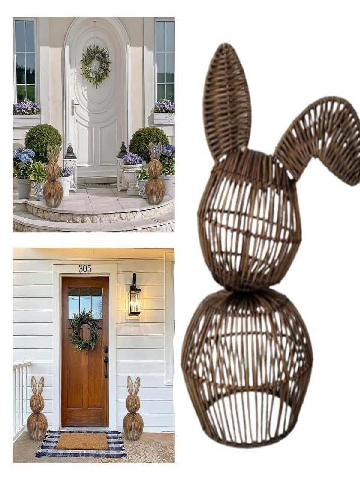 Easter Handwoven Natural Rattan Bunny Basket, Decorative Woven Basket for Easter Holiday Decor - Pastoral Chic Style Perfect for Spring, Easter Egg Hunts, and Seasonal Decor