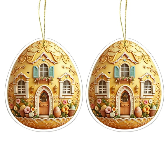 Easter Hanging Art Kits for Adults Kids, House Shape Painting Egg Kits, Easter Egg Art Suncatchers Painting Pendant Home Decor B