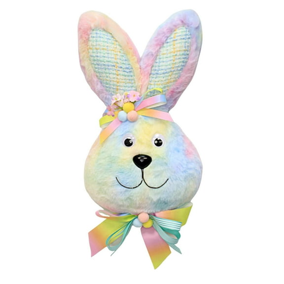 Easter Hanging Bunny Head With Bow Polyresin Rabbit Tie-Dyed Fabric 0808757