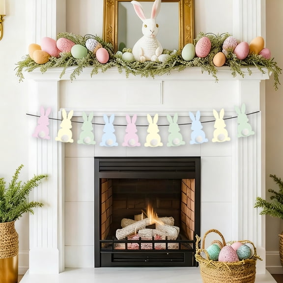 Easter Hanging Decor, Set of 10 Paper Banner Garlands for Wall & Door, Holiday Party & Springs Festival Backdrops, 5.91x3.07x0.08in Colorful Signage