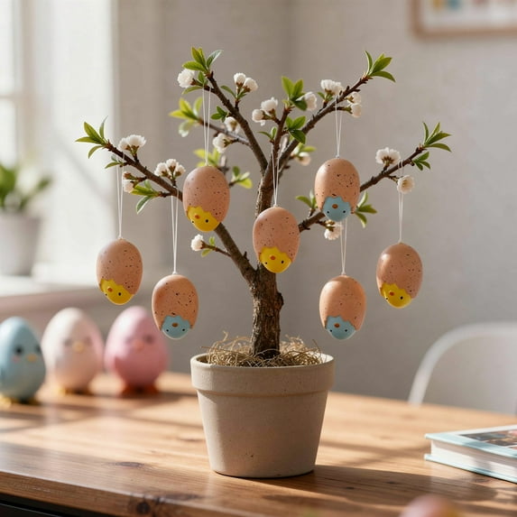 Easter Hanging Eggs 6Pcs 2.36inch Colorful Plastic Easter Egg Hanging Ornaments Spring Easter Tree Ornaments for DIY Crafts Easter Tree Basket Home Decor Party Favors Supplies Easter Gifts