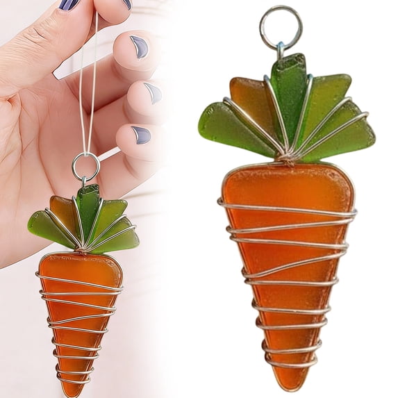 Easter Hanging Ornaments - Easter Egg/Bunny/Carrot Hanging Decor for Easter Tree, 2D Flat Acrylic Stained Glass Style,for Home Easter Decorations(Carrot)