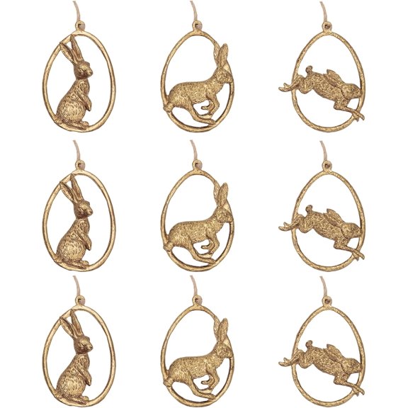 Easter Hanging Ornaments Set, Vintage Gold Hollow Egg with Bunny in Motion Decor - Luxury Resin Farmhouse Spring Home & Wedding Decorations Set of 9, Easter Tree Gift