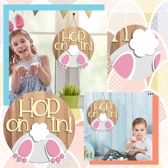 Easter Hanging Plant Holders,Easter 3D Bunny Door Sign, Stereoscopic Rabbit Hanging Plaque for Front Door Wreath Spring Farmhouse Decor