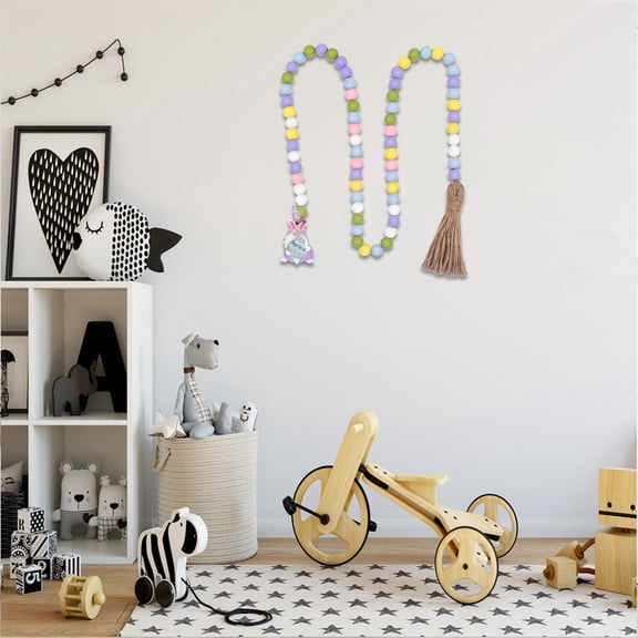 Hanging Wall Decor,Easter Wood Beads Set Colorful Loose Beads DIY Accessories Tassel Colorful Ribbon Home Pendant
