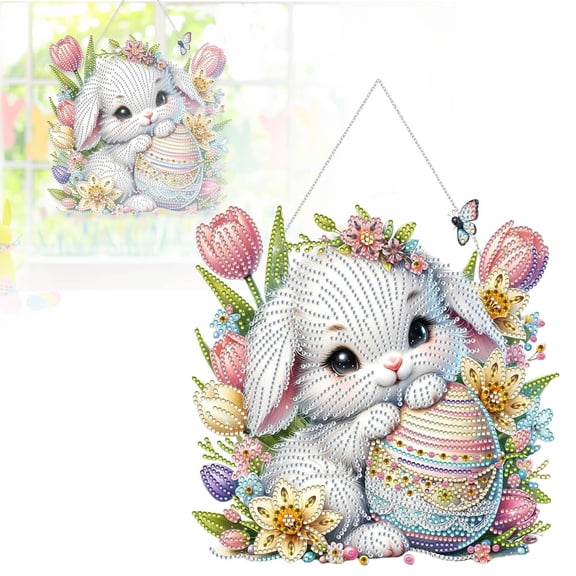 Easter Hangs, Easter decor, Exquisite Easter Egg Bunny Painting Hanging Irregular Rhinestone Decoration Border Hot Products A Of Bright Color To Your Home!