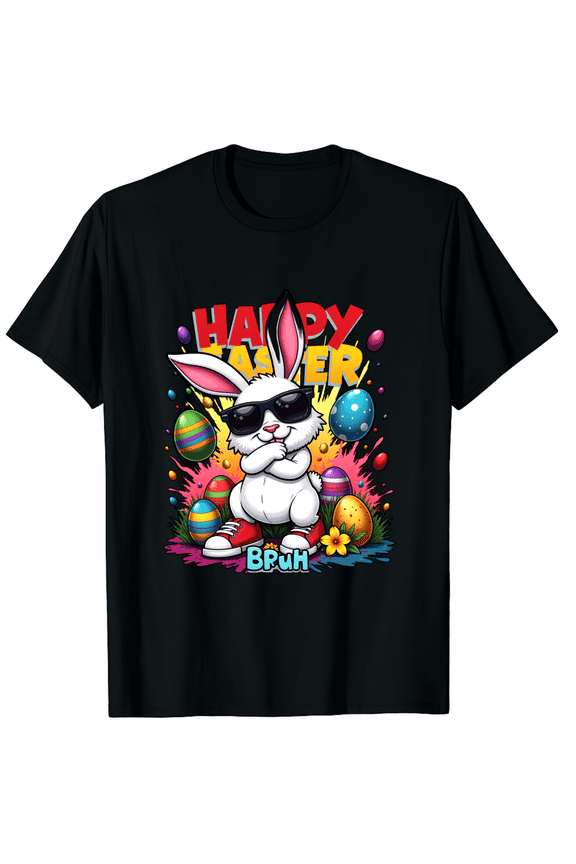 Easter Happy Bruh Funny Bunny Sunglasses Sneaker Graphic Short Sleeve T-Shirt for Women Men Sarcastic Humor Holiday Party Adult Gift