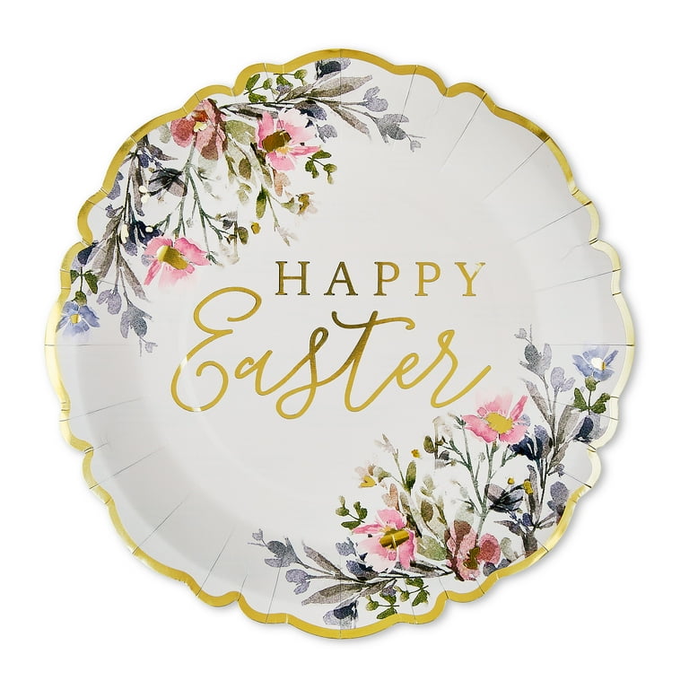 Easter Happy Easter Floral Paper Plates 10 in 8 Count by Way To Celebrate Multi Colored Gold Foil Hot Stamp Walmart