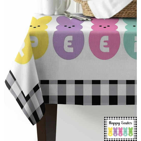 Easter Happy Easter Peeps Tablecloth Bunny Black Buffalo Plaid Table Covers Water-Repellent Polyester Fabric Table Cloth for Weddings Parties Banquet and Camping Outdoor Indoor 60x84 Inch