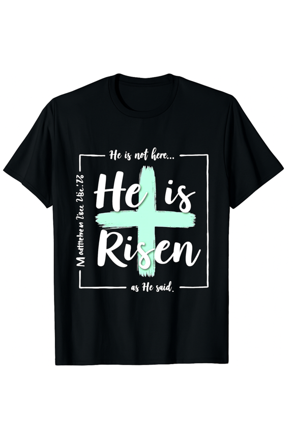 Easter He Is Risen Cross Religious Christian Faith Short Sleeve T-Shirt For Women Men Sunday Church Apparel