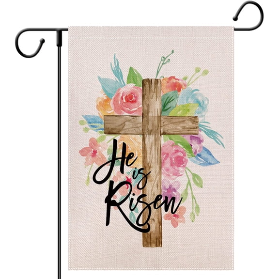 Easter He is Risen Garden Flag for Outside 12x18 Double Sided - Religious Yard Decor Christian Farmhouse Holiday Decorations Spring Garden Flag