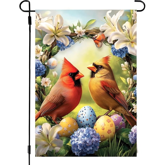 Easter He is Risen Garden Flags for Outside 12x18 Double Sided, Burlap Rustic Farmhouse Cardinal Garden Flag Easter Outdoor Yard Decorations