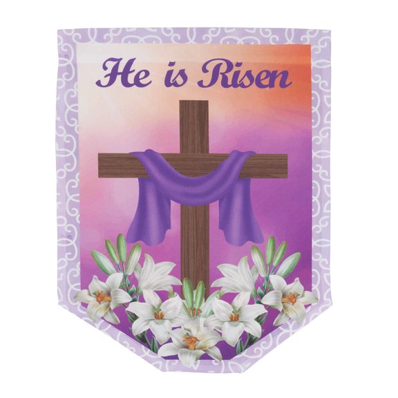 Easter “He is Risen” Vertical Garden Flag, Spring Yard Décor – 18” Long x 12” Wide