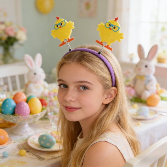 Easter Headbands Chick Hair Bands for Women Girls,Cute Bunny Ears Chicken Hair Accessories Easter Day Decoration Headdress Party Supplies Gift Hair Hoop 1 Pc(B)