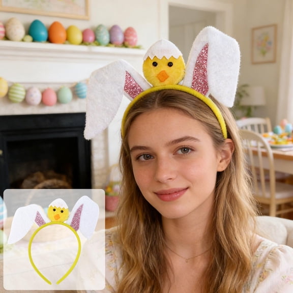 Easter Headbands for Women Kids, Staron Adorable Glittery Easter Egg Chick Rabbit Ears Headwear, Plastic Adjustable Holiday Party Hair Accessories for Easter Egg Hunt Spring Festival