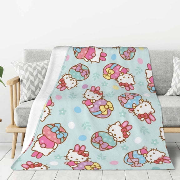 Easter Hello Kitty Blanket,Throw Blanket for Kids and Adults,Soft Plush Fleece Blanket for Bed,Couch,Travel,Cozy Queen Size Blanket, 40"x30"